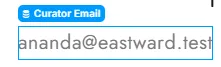 A blue CMS field pill labeled Curator Email, the marker shown on top of dynamic content